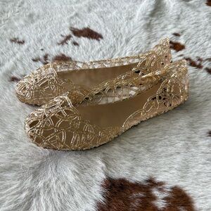 Gold Glitter Jelly Ballet Flats - Women